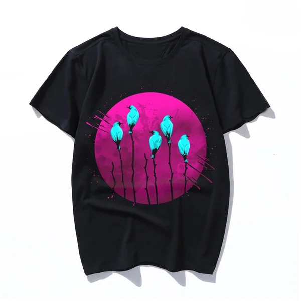 

psychedelic sparrows Printed Men's T-shirt Short Sleeve Cotton Casual T-shirt Tee