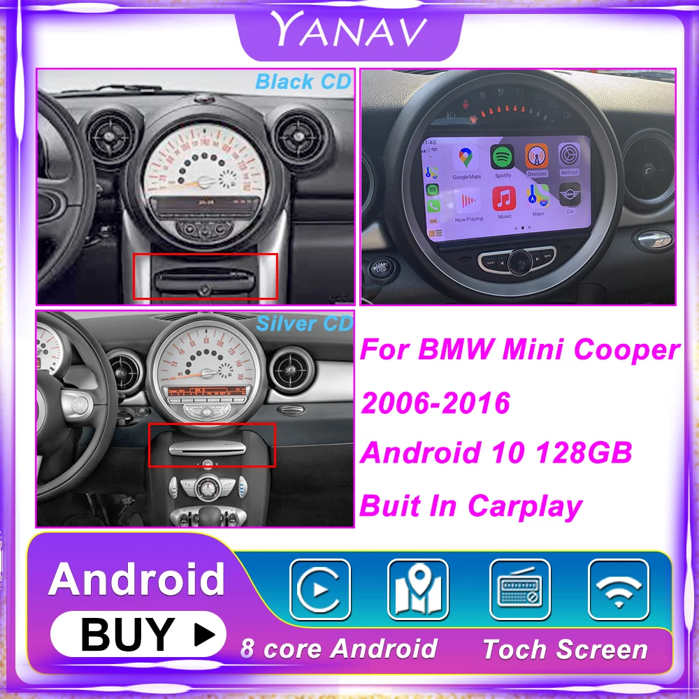 

Android 10 для BMW MINI Cooper 2006-2016, головное устройство, автомобильное радио, GPS-навигация, стерео, видеоплеер, Встроенный приемник Carplay 2 DIN
