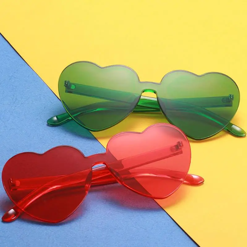 

Love Heart Shape Sunglasses Clear Lens Rimless Popular Women Candy Color Fun Dress Party Festival Glasses New Fashion Cute