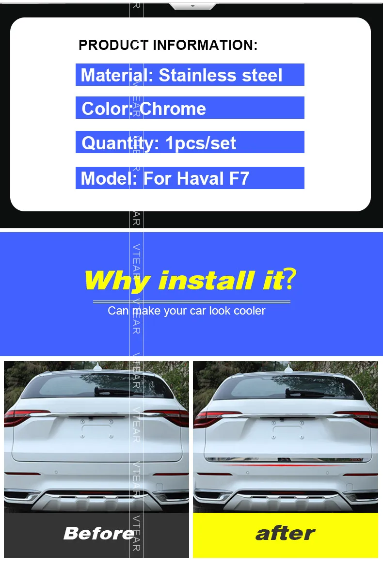 Vtear для Хавейл Ф7 Haval F7 задняя дверь багажника отделка хромированная декоративная Автомобильная полоса крышка аксессуары крышка багажника Ручка автомобиля-Стайлинг наклейка хавал ф7 автотовары запчасти аксесуары