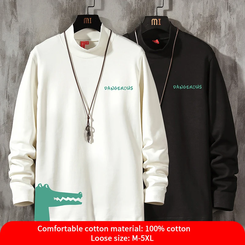 Новинка модная Осенняя футболка из чистого хлопка с высоким воротником и