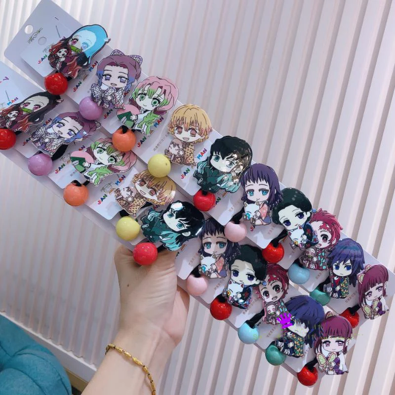 

10Pc Cute Anime Demon Slayer Rubber Band Acrylic Girl Rubber Band Cosplay Nezuko Tanjirou Blade Rubber Band Headband Figure Toy