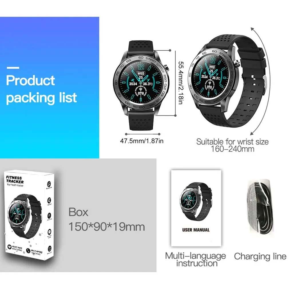 

GPS track 2021 smart watch Temperature multiple sport mode Intelligent health data analysis smartwatch for men Android IOS