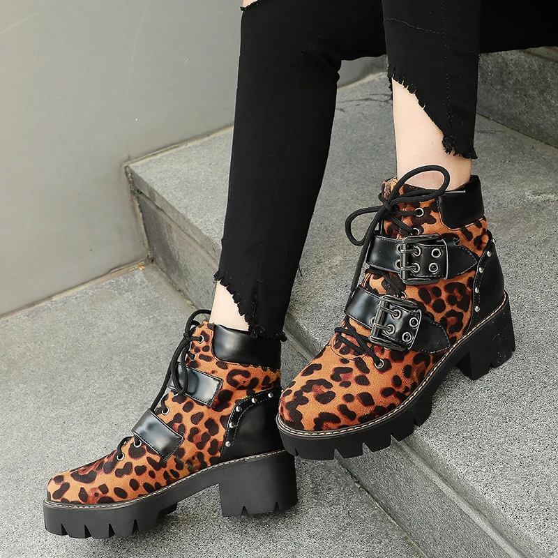 Женские ботильоны на массивной платформе Rimocy Модные леопардовые из