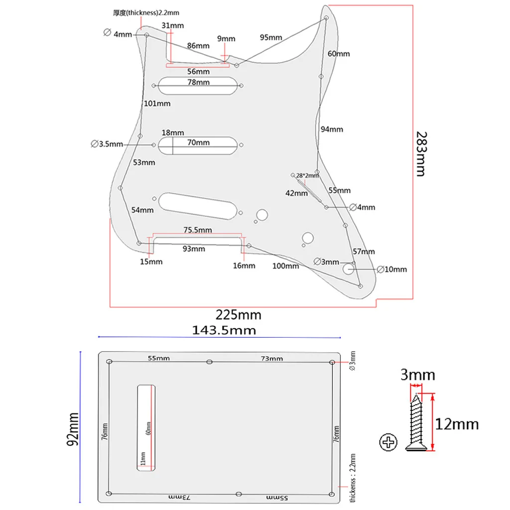 

1set SSS Electric Guitar Pickguard Back Plate Pickup Cover Knobs Tips For St SQ Accessories Parts