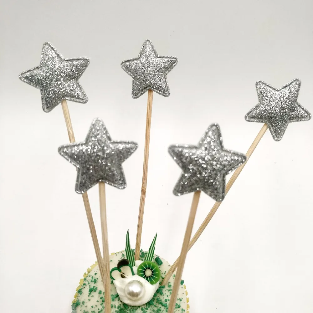 5 шт./лот яркие серебряные звезды Детские любимые украшения для торта на день