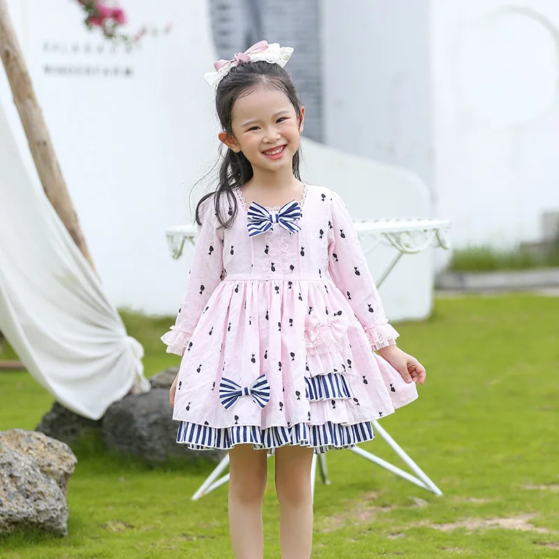 

Pink Color Toddler Girl Dress with Lace Flower New Girls Casual Fashion Dress Kids Cotton Dresses for Girls Autumn Kid Outfits