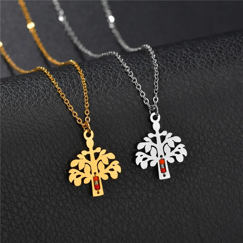 Кулон ELSEMODE Древо жизни рука Фатимы ожерелье из нержавеющей звезды сердце клевер