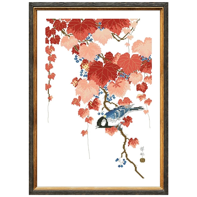 

Bird with red ivy cross stitch kits Dreampattern embroidery needlework sets 18ct 14ct 11ct unprint cloth DIY handmade