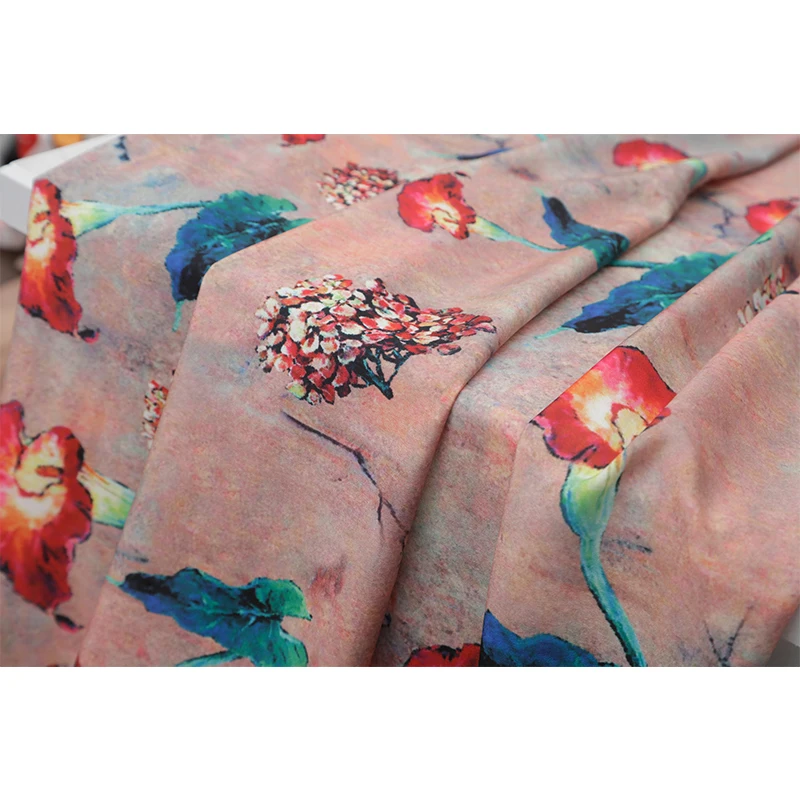 Подгонянная Летняя шелковая пряжа цифровая печать ткань morning glory Пижама Платье