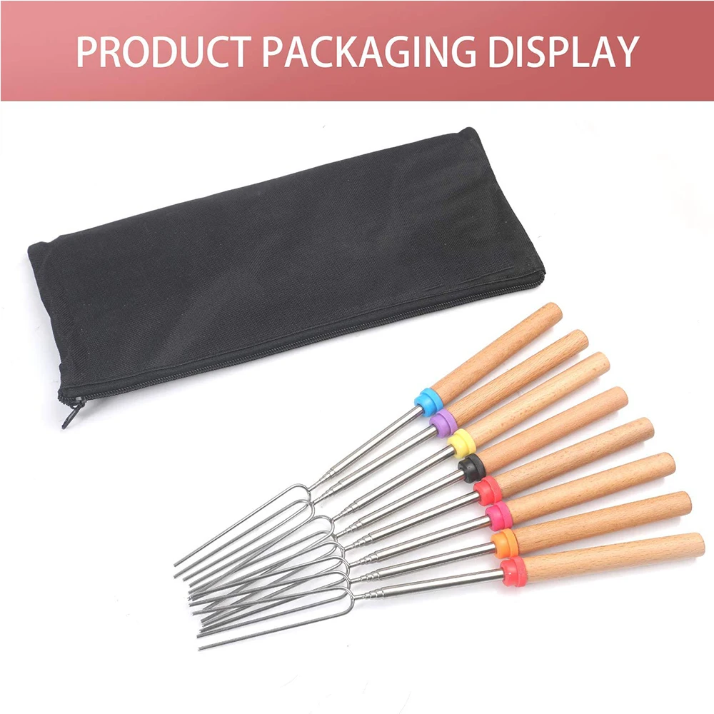 Выдвижная вилка 8P из нержавеющей стали для барбекю костра хот-дога