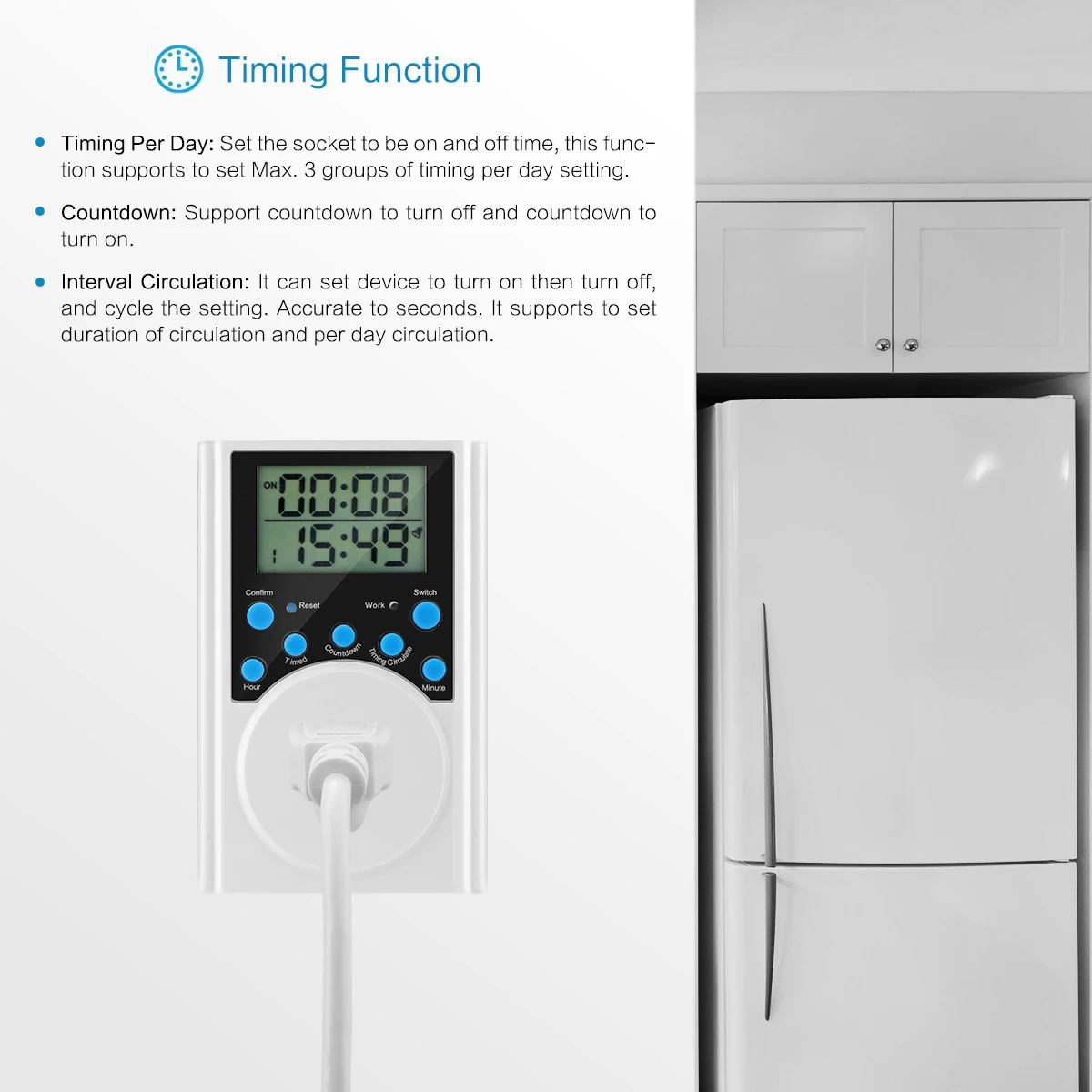 Многофункциональная настенная розетка с таймером 15 А 24 часа ежедневная