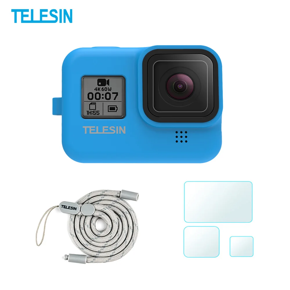 TELESIN Protective Silicone Case for GoPro Hero 8 with Screen Protector Lens Film Housing Cover Camera Accessories | Электроника