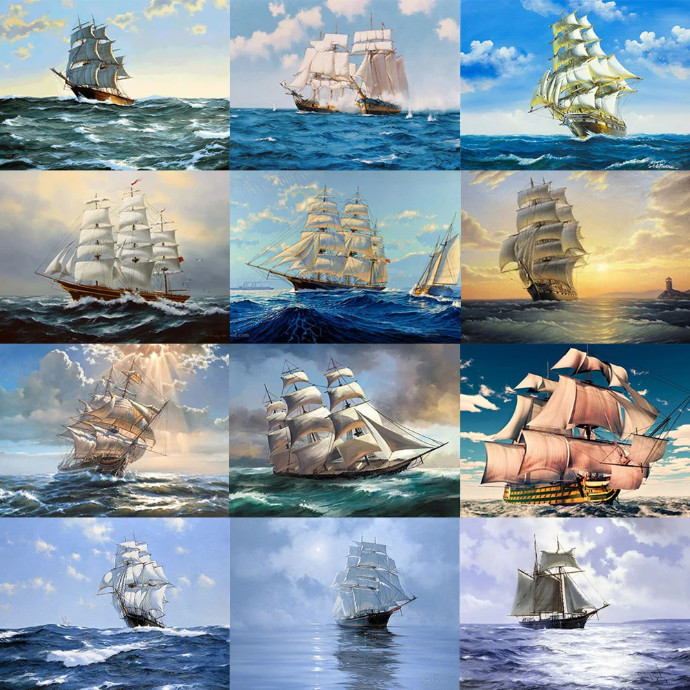 

100% Full 5D Diy Daimond Painting Cross-stitch Sailboat &Ocean 3D Diamond Painting Full Rhinestones Paintings Embroidery Gifts