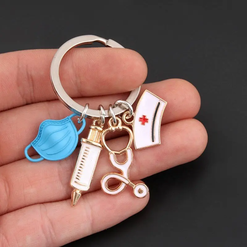 

DIY Jewelry Handmade Injection Syringe Medical Tool Key Ring New Doctor Keychain Medico Gift Stethoscope Nurse Cap Key Chain