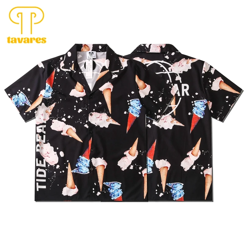

TAVARES повседневные рубашки Блузы мороженое мужские летние шорты рубашка с длинными рукавами для женщин Гавайская пляжная рубашка негабарит...