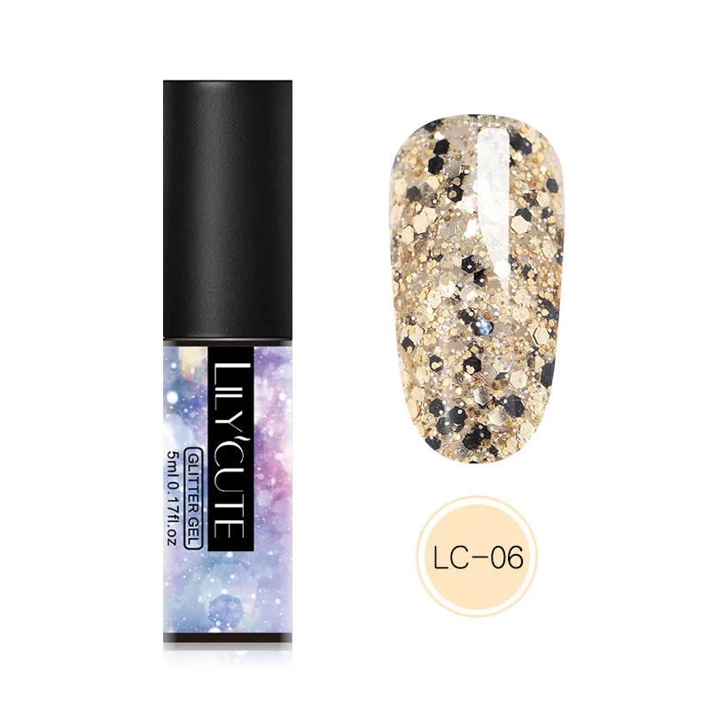 glitter LC-06 LILYCUTE 5 мл Блестящий Гель-лак для ногтей голографические Блестки для ногтей гель замочить от УФ-гель для дизайна ногтей лак для маникюра - Цвет: glitter LC-06