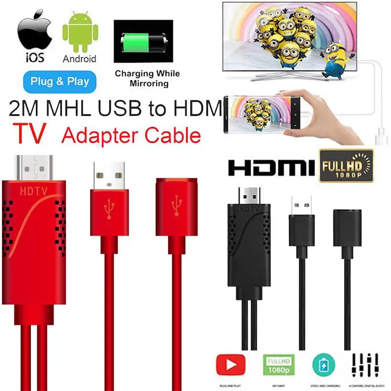 MHL к HDMI ТВ адаптер кабель 1080p 2 м Универсальный аудио видео конвертер Plug and Play для