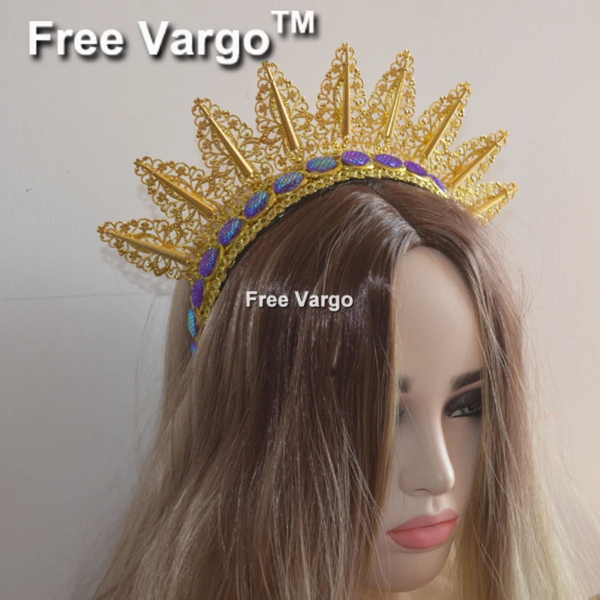 Holographic Burning Man Gold Bridal Tiara Headdress Crown Spiked Head Pieces Rave Stage Dancer Dj Singer Wear Hat Costumes