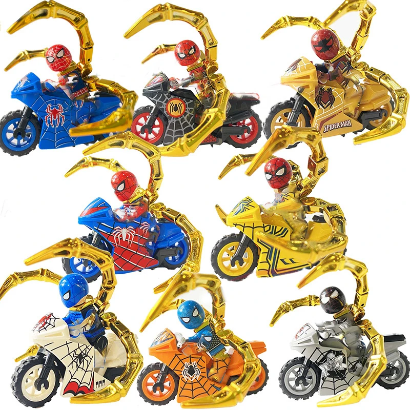 

KF6137 Anime Character Hero Series Cool Spiderman Motorcycle Assembled Building Blocks Children's Educational Toys