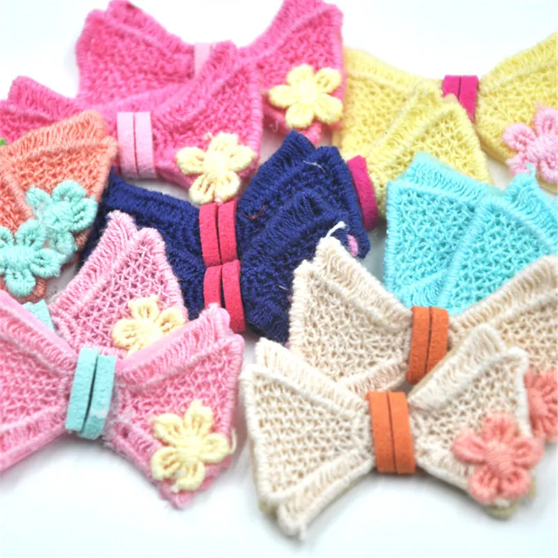 

20PCS Fabric Crochet Flowers Bows Appliques Winter Deco Lots Mix B298