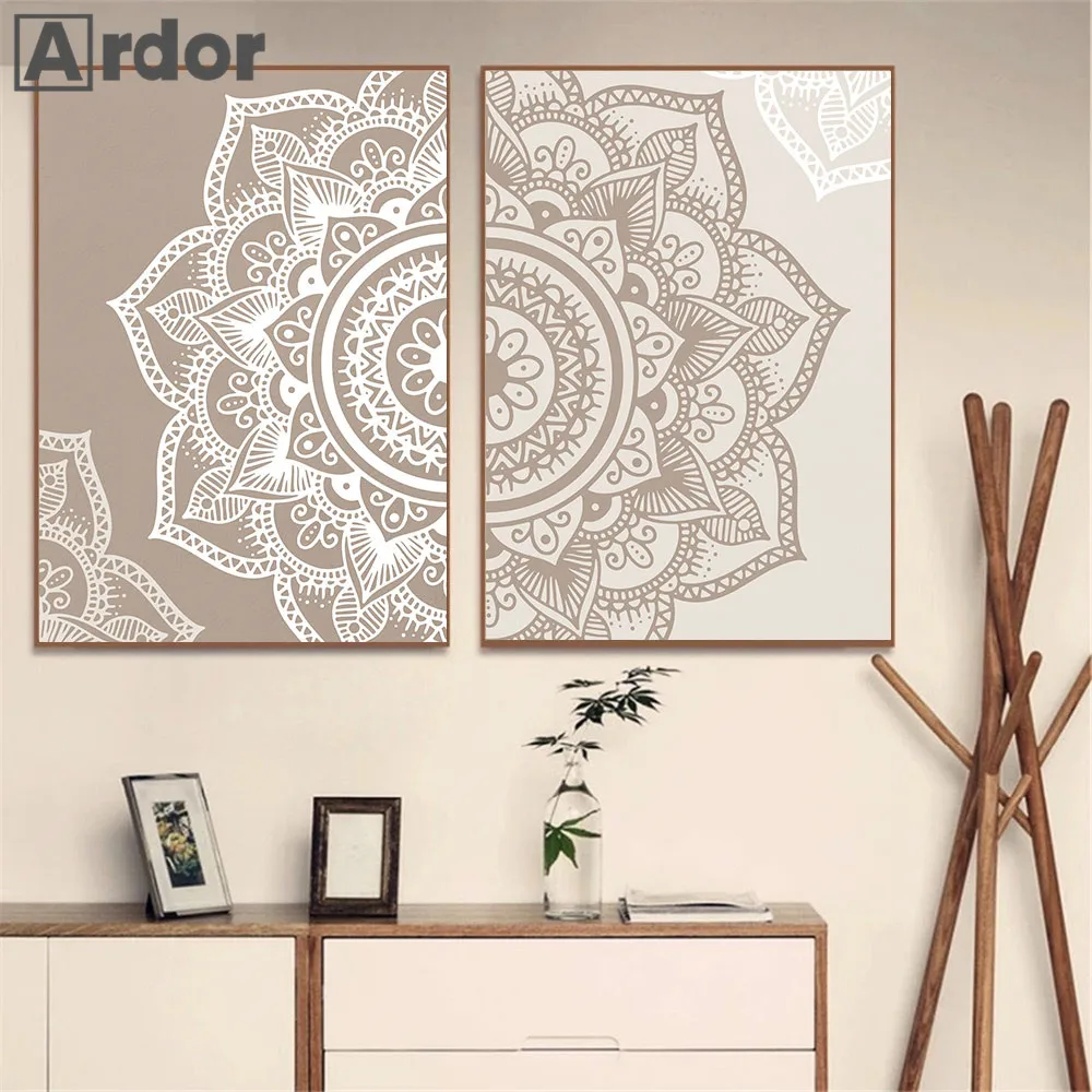 

Zen Yoga Poster Mandala Floral Canvas Painting Beige Neutral Colors Boho Wall Art Print Pictures Living Room Home Interior Decor
