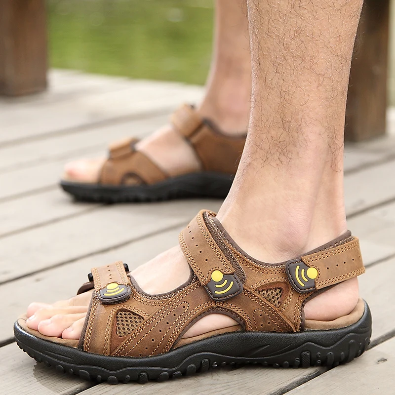 Летние модные пляжные сандалии Мужские Нескользящие на плоской подошве Дышащие