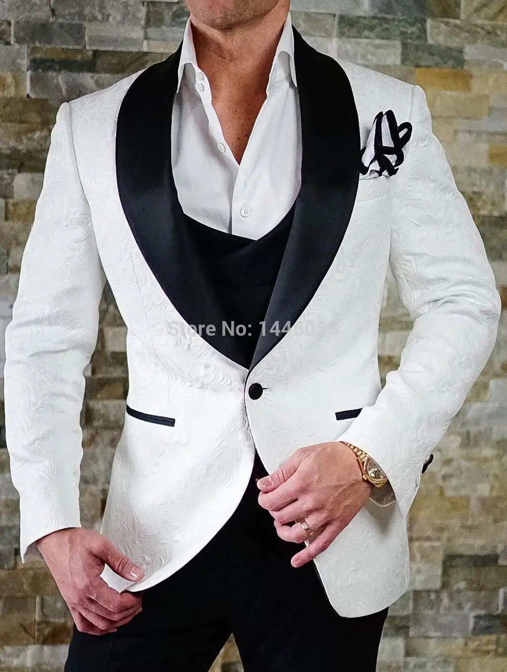 

2018 Brand Style Suits Men Black Lapel White Pattern Men Suit Slim Fit Groom Tuxedo 3 Pieces Wedding Prom Blazer Terno Masculino