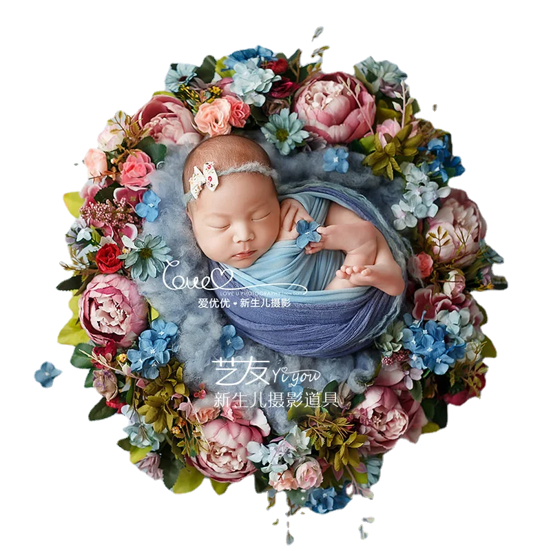 Newborn Photography Props 50cm Artificial Flower Wreath Baby Photo Shoot Props Fotografia Acessorio Christmas Wedding Decoration