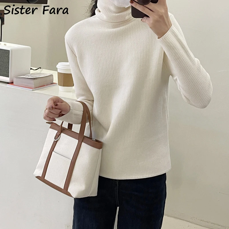 

Autumn Winter Turtle Neck Bottoming Shirt Women Slim Plus Velvet Solid Knit Sweater Ladies Casual Pullover Sweater