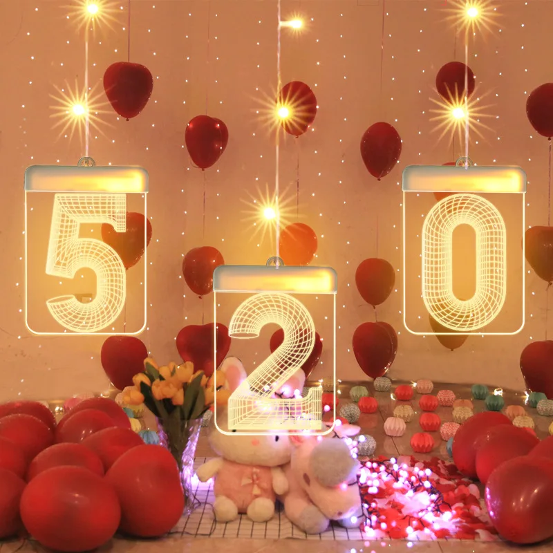 

USB LED 3D Digital Light 520 1314 Number Confession Proposal Romantic Arrangement Light for Valentine's Day Party Gift