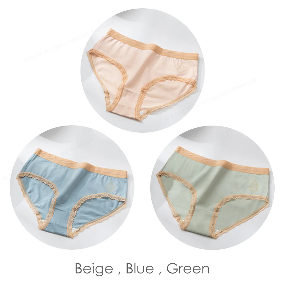 Beige Blue Green Новое поступление, хлопковые бесшовные трусы для женщин, удобные кружевные трусы, антибактериальное белье, женское нижнее белье, 3 шт./партия - Цвет: Beige Blue Green