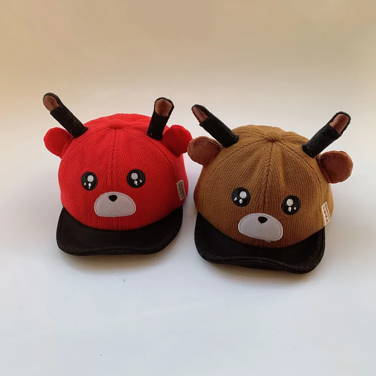 Детские зимние теплые шерстяные бейсбольные кепки в полоску с медведем детские