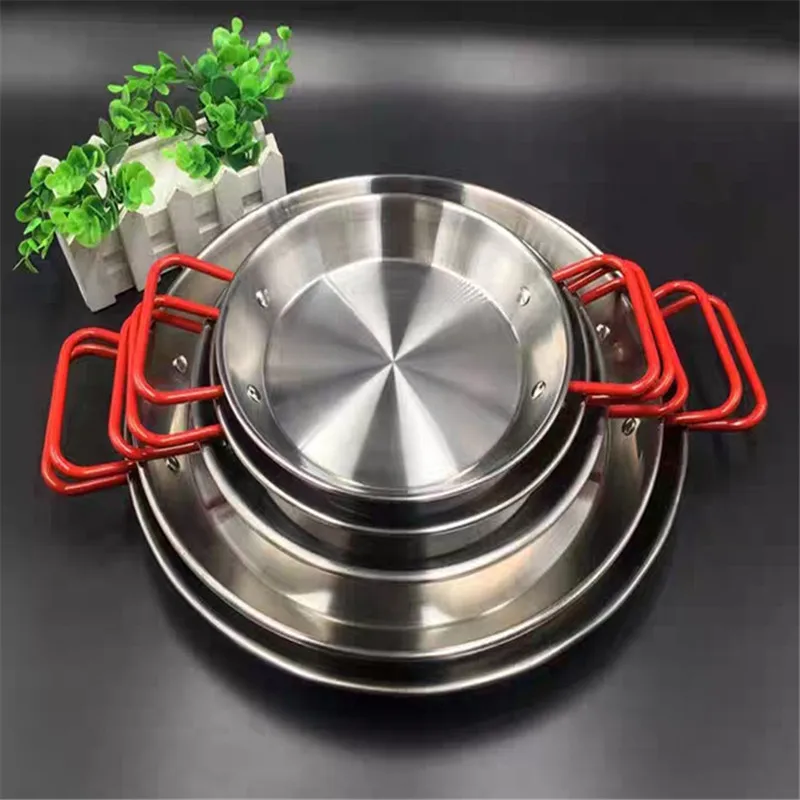 

stainless steel good quality Spanish paella pan seafood dish Korean fried chicken dish Cheese cooker Binaural Fruit sugar pan