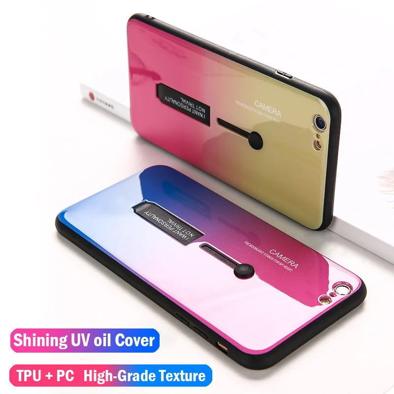 Чехол со скрытым кольцом для iPhone X XR XS Max с держателем Радужный градиентный цвет
