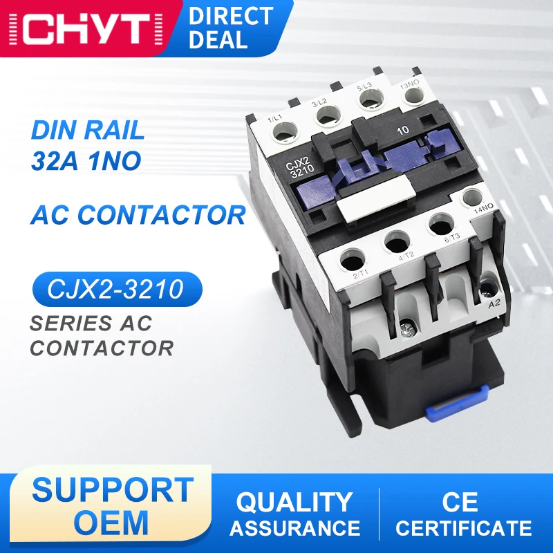 

CJX2-3210 LC1-D32 AC Contactor 32A 3 Phase 3-Pole 380V 220V 110V 36V 24V 50/60Hz Din Rail Mounted 3P+1NO Normal Open