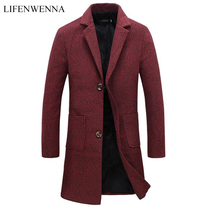 LIFENWENNA, осень-зима, новая модная брендовая мужская одежда, трендовая куртка, шерстяное пальто для мужчин, приталенное пальто, шерсть и смесь, мужское пальто, 5XL