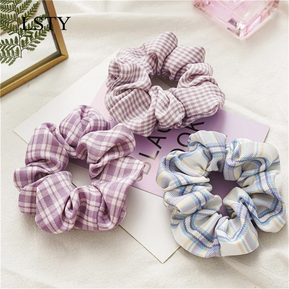 

2020 New Purple Summer Chiffon Large Intestine Ring Cloth Headdress Korean Style Girl Hair Rope Headdress Three-state Hair Band