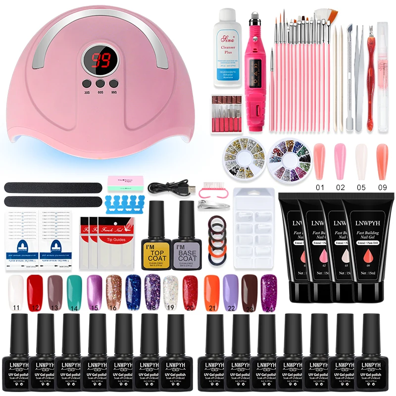 

LNWPYH Nail Set Manicure Set With Led Nail Lamp Polygels Kit 20000RPM Nail Drill Machine 14/6 Colors Poly Extension Nail Gel Set