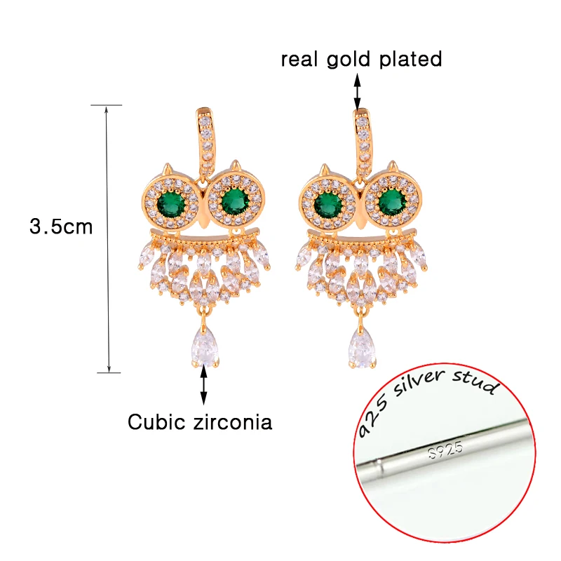 

LEEKER Vintage Crystal Owl Hoop Earrings For Women Black Gold Color 2021 New Animal Jewelry 697 LK6