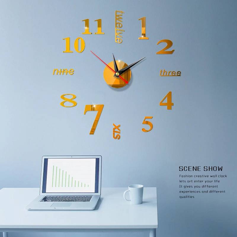 Настенные часы 3D наклейка для гостиной Кварцевая игла домашнего декора
