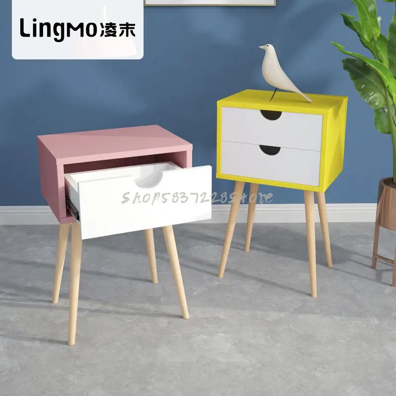Lingmo Nordic чистый красный маленький прикроватный столик простой современный шкаф