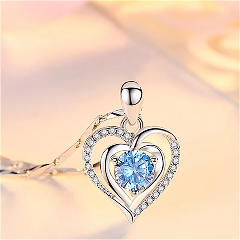 

Exquisite Silver Plated Heart Zircon Necklace Colour Gems Crystal Cocktail Party Women's Necklace Bridal Wedding Jewelry Gifts