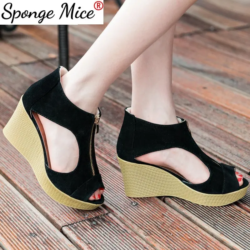 

Women Wedge Sandals 7cm High Heel Summer Slippers Women Shoes Slides Platform Wedges Vintage Sandals Zippers Sandalias Mujer