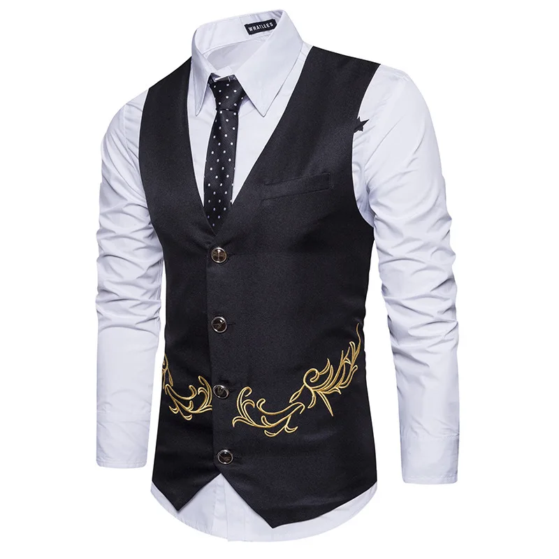 Men Suit Vest New Sleeveless Embroidered Male Waistcoat Jacket Single-breasted Society Business Slim Fit Blazer | Мужская одежда