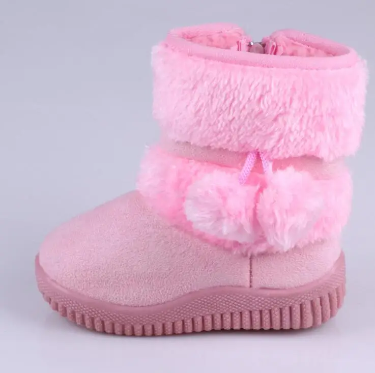 Pink Зимние сапоги для девочек; коллекция года; Сезон Зима; удобные толстые теплые детские ботинки с помпонами; Милые осенние ботинки для мальчиков; ботинки для принцессы - Цвет: Pink