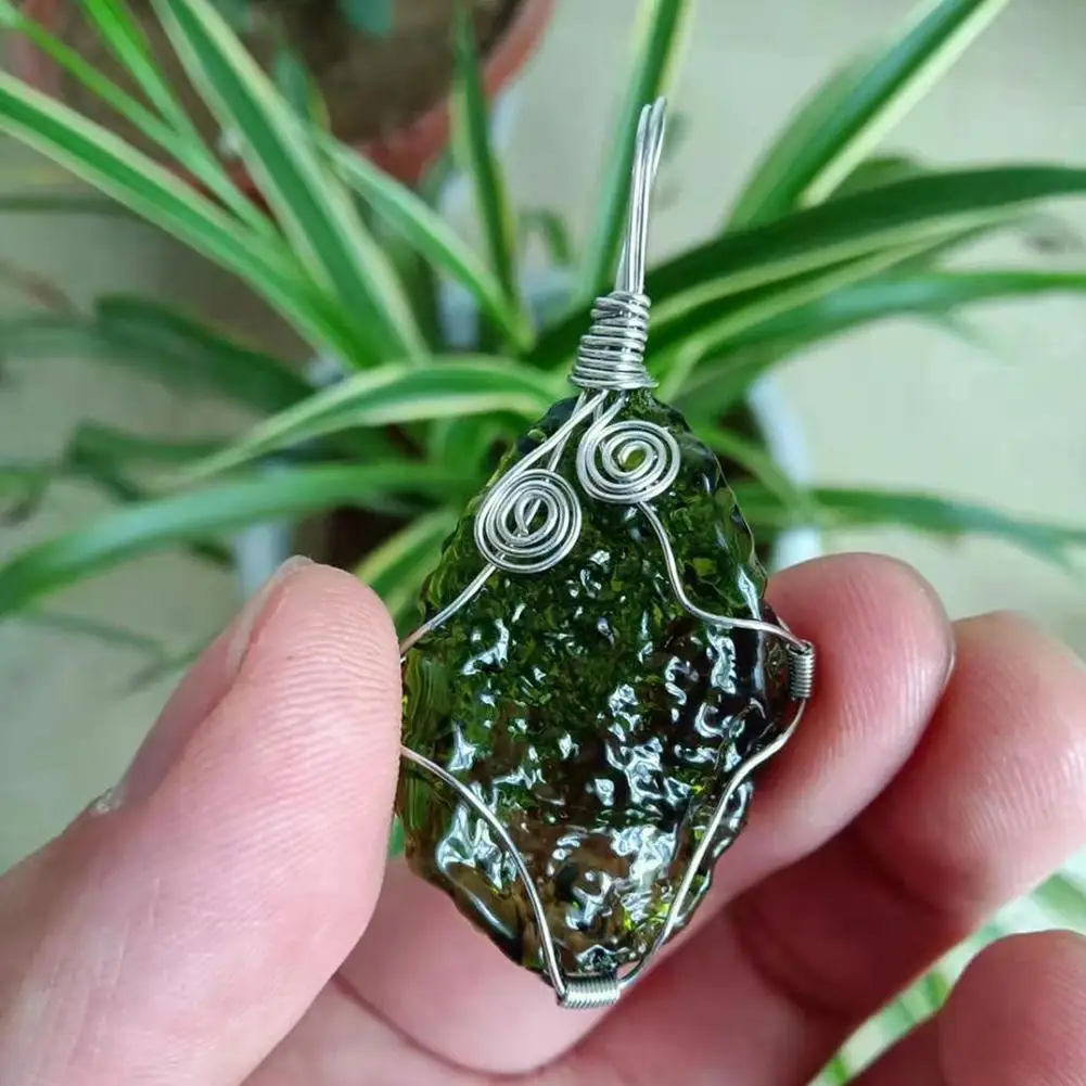 Зеленый метеорит хрустальный камень железная проволока украшение маленький