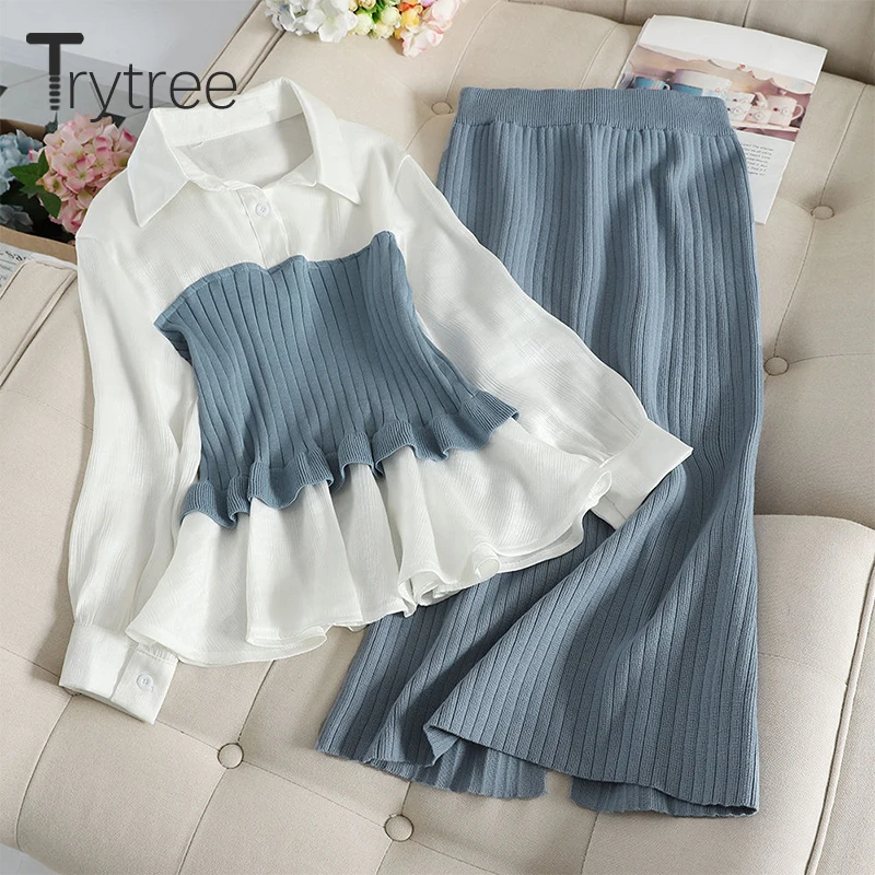 Trytree 2019 осенне зимний комплект из двух предметов Повседневный отложной воротник