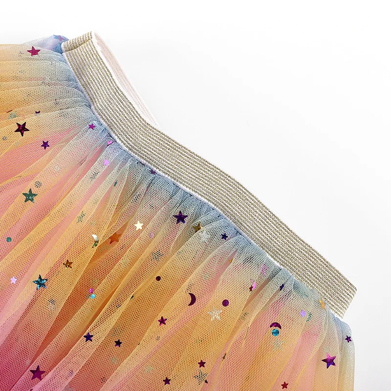 

Girl Tutu Skirt New Sequined Princess Skirt Fashion European and American Toddler Girl Tulle Five-Pointed Star Rainbow Skirt