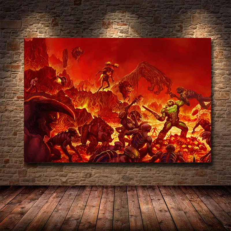 Постер игры DOOM Картина на холсте плакаты и принты Настенная картина для детской